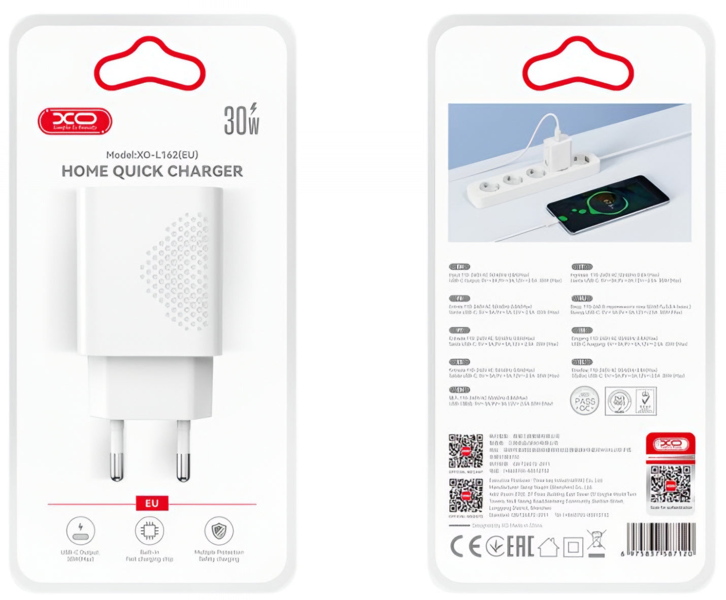 XO Design L162 Network Charger, 30W, 3A, 1 x USB-C, White