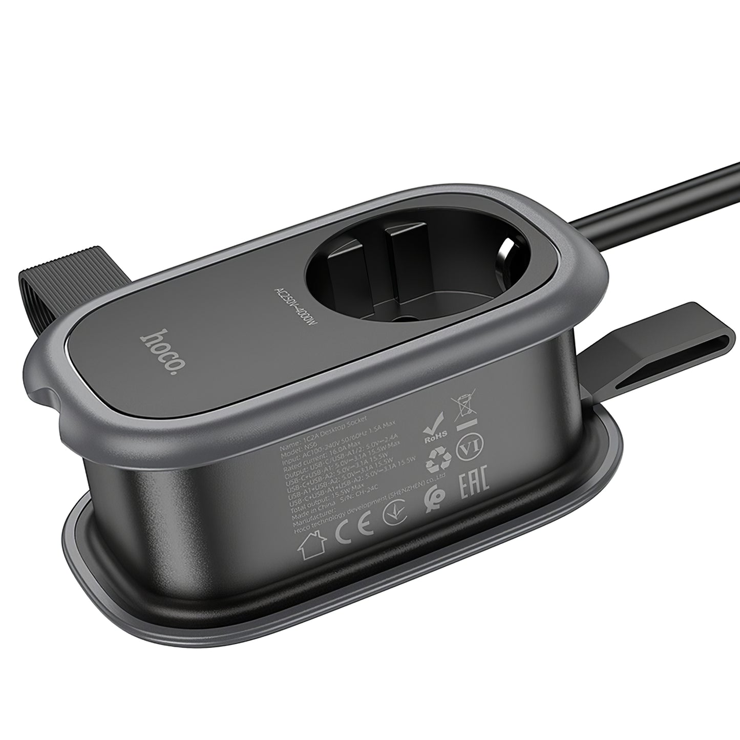 Network Charger HOCO NS6, 2 x USB-A - 1 x USB-C - 1 x Schuko, Black