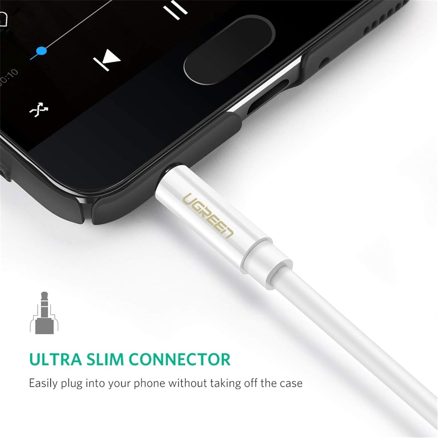 Audio Splitter Adapter 3.5mm - 2 x 3.5mm UGREEN AV123 2in1, 0.2m, White 