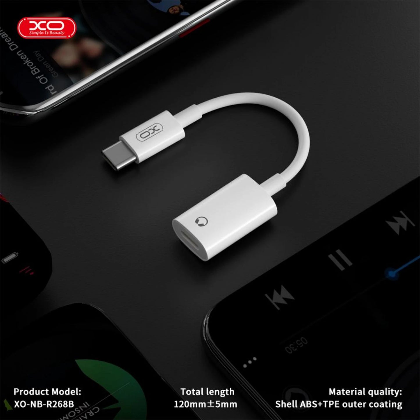 USB-C to Lightning Audio Adapter XO Design NB-R268B, White