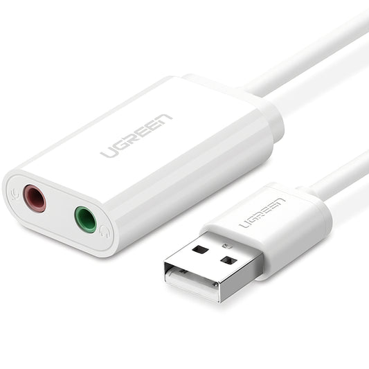 UGREEN US205 USB Sound Card, 2 x 3.5mm Jack, White
