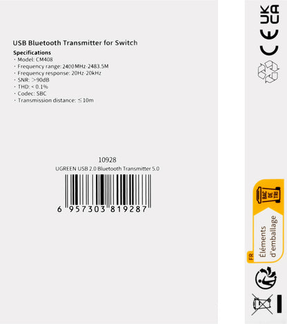 Bluetooth USB Adapter UGREEN CM408, Black 