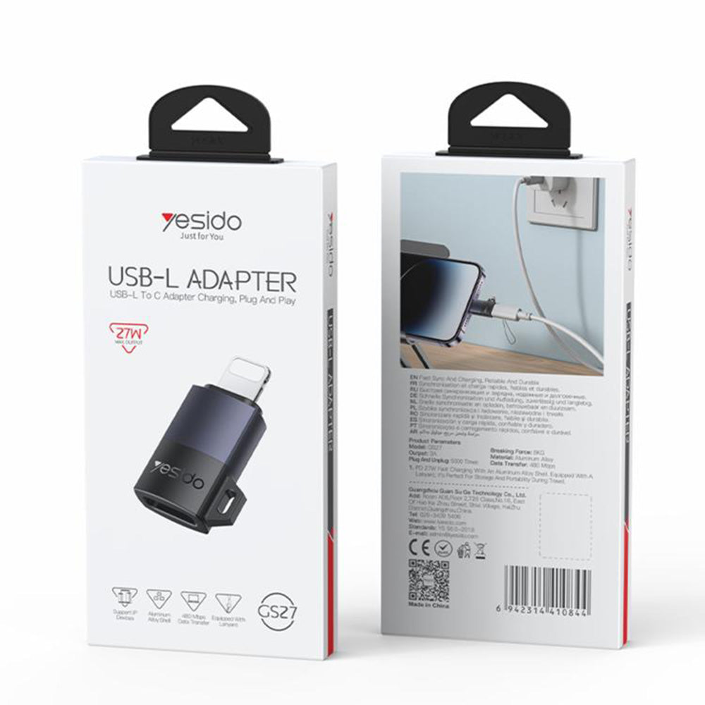 USB-C - Lightning Yesido GS27 Data and Charging Adapter, Gray