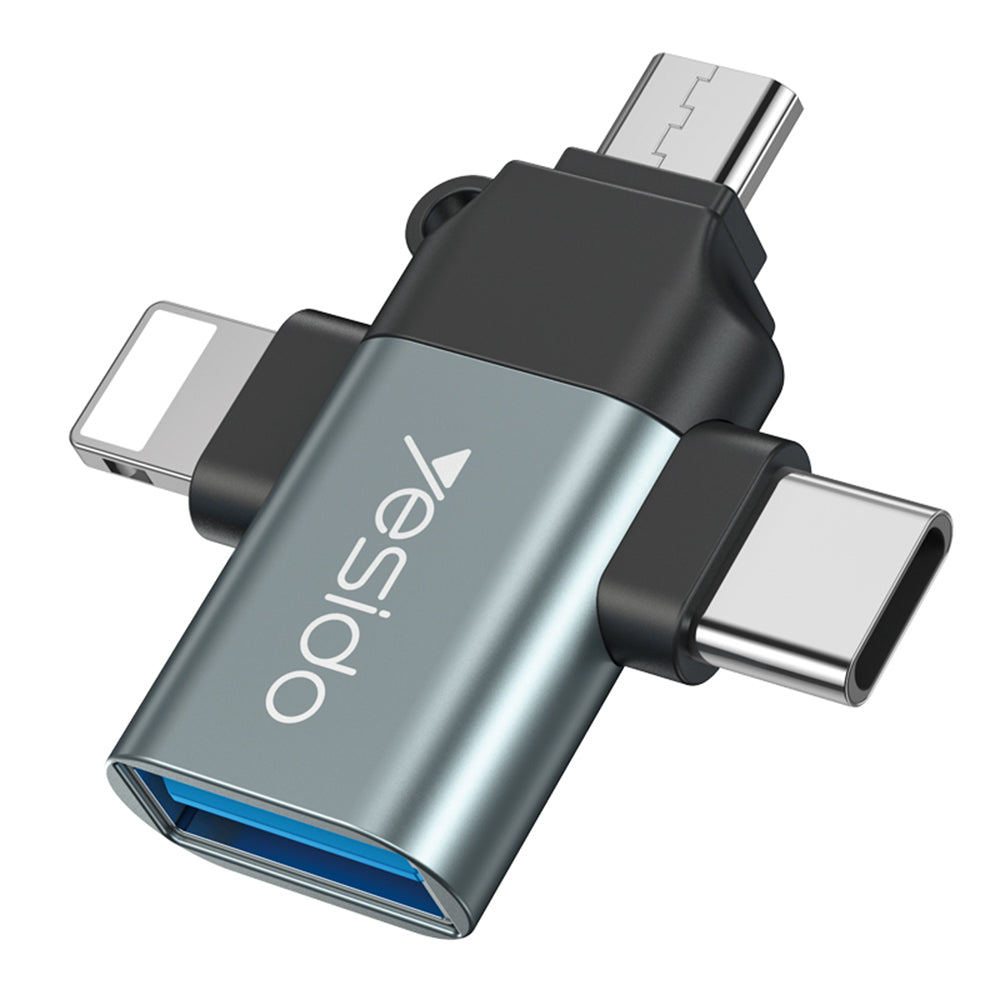 OTG Adapter Lightning / microUSB / USB-C - USB-A Yesido GS15, Black