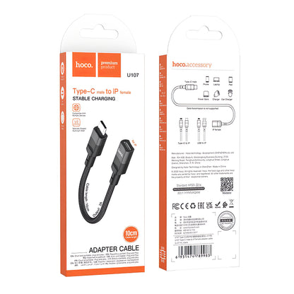 Data and Charging Adapter Lightning - USB-C HOCO U107, 0.1m, Black 