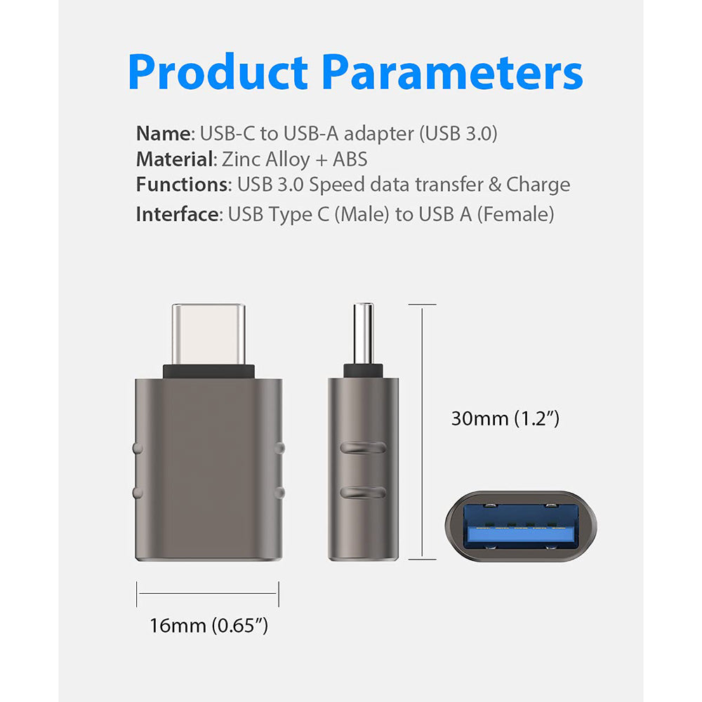 OTG USB-C to USB-A Adapter Techsuit A10 SlateVolt, Gray
