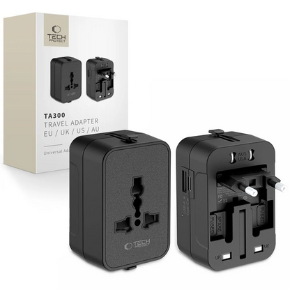 Tech-Protect TA300 Travel Network Adapter EU / UK / US / AU, Black