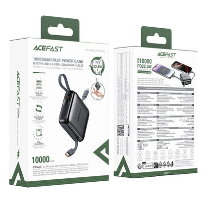 Acefast M23 External Battery, 10000mAh, 22.5W, QC + PD, 1 x Lightning - 2 x USB-C, Gray
