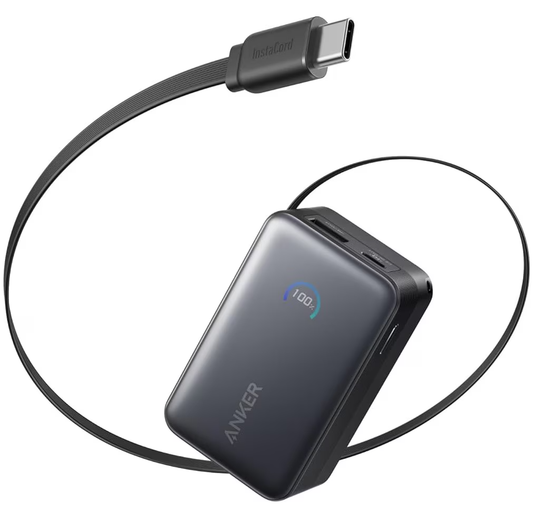 Anker Nano External Battery, 10000mAh, 45W, QC + PD, 1 x USB-A - 1 x USB-C, Black A1638H11