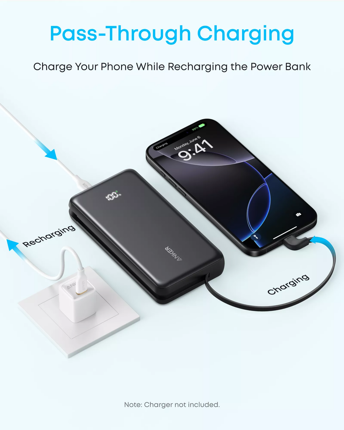 Anker Zolo External Battery, 20000mAh, 22.5W, QC + PD, 1 x USB-A - 2 x USB-C, White A110EH21