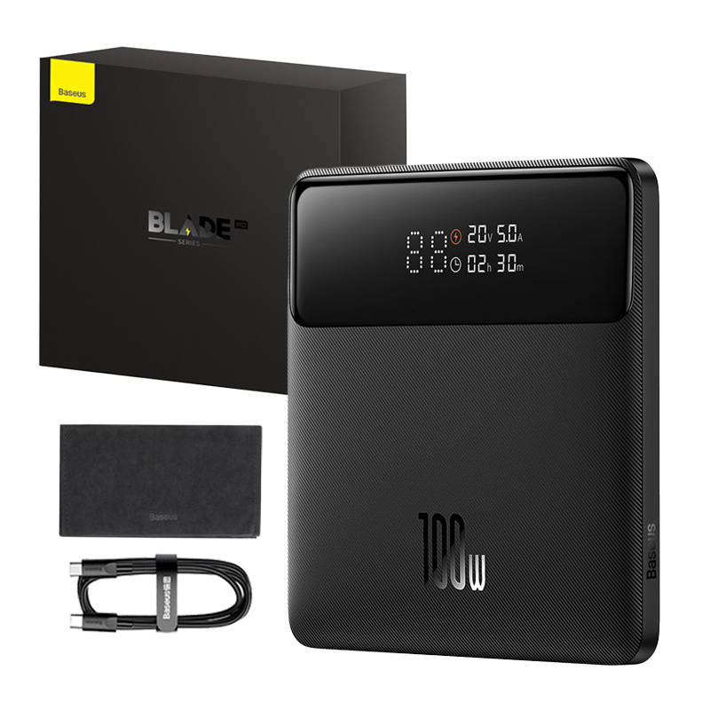 Baseus Blade HD External Battery, 20000mAh, 100W, QC + PD, 2 x USB-A - 2 x USB-C, Black PPBL000301