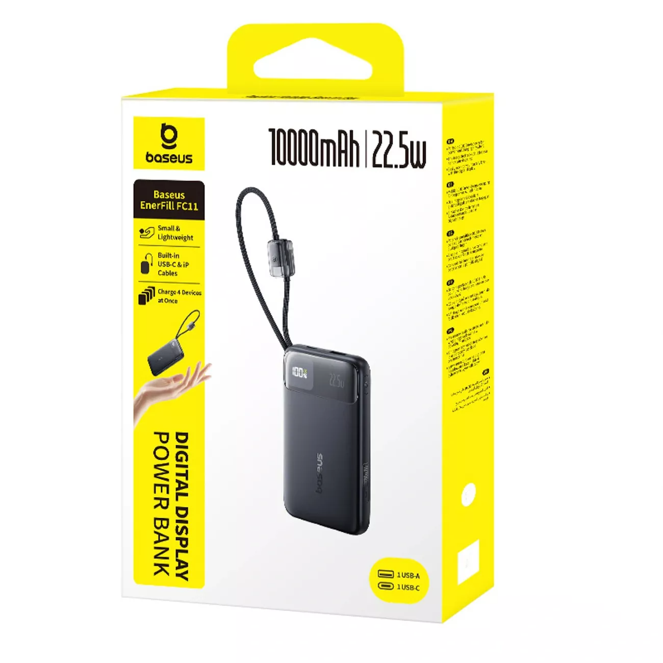 Baseus EnerFill FC11 External Battery, 10000mAh, 22.5W, QC + PD, 1 x Lightning - 1 x USB-A - 2 x USB-C, Black E0027R04