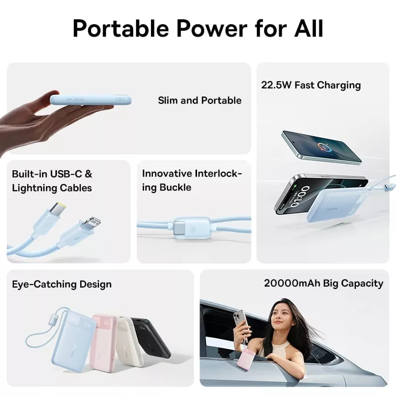 Baseus EnerFill FC11 External Battery, 10000mAh, 22.5W, QC + PD, 1 x Lightning - 1 x USB-A - 2 x USB-C, Black E0027R04