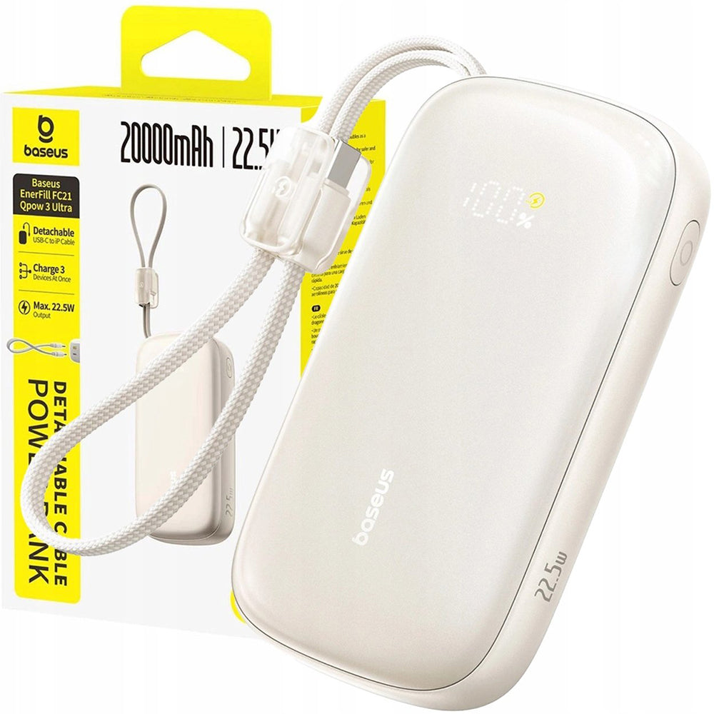 Baseus EnerFill FC21 Qpow 3 Ultra External Battery, 10000mAh, 22.5W, QC + PD, 1 x USB-A - 1 x USB-C, Beige E0027L01