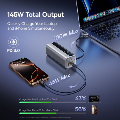 Baseus EnerGeek GR11 External Battery, 20000mAh, 145W, QC + PD, 1 x USB-A - 3 x USB-C, Silver E0027B02