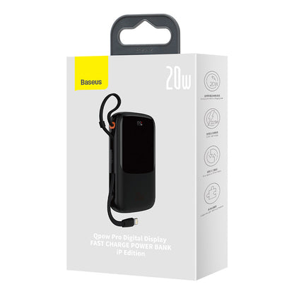 Baseus Qpow Pro External Battery, 20000mAh, 20W, QC + PD, 1 x Lightning - 1 x USB-A - 1 x USB-C, Black PPQD040001