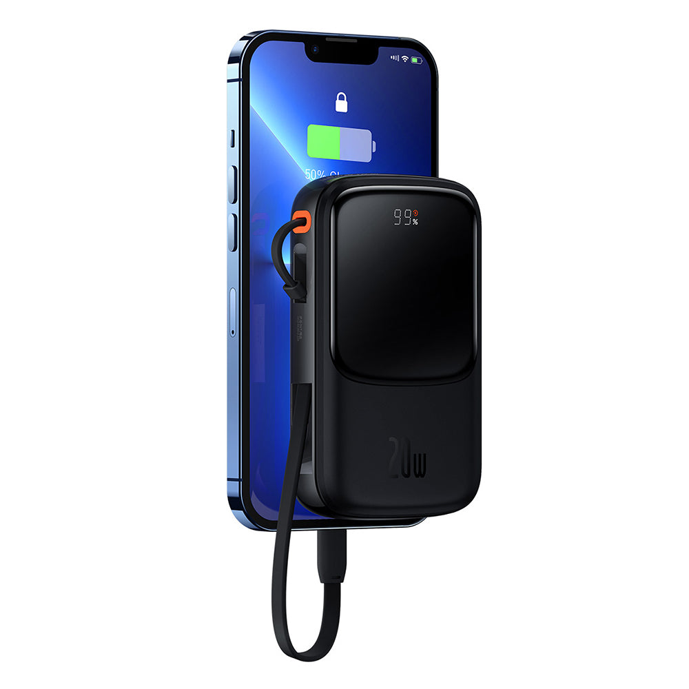 Baseus Qpow Pro External Battery, 20000mAh, 20W, QC + PD, 1 x Lightning - 1 x USB-A - 1 x USB-C, Black PPQD040001