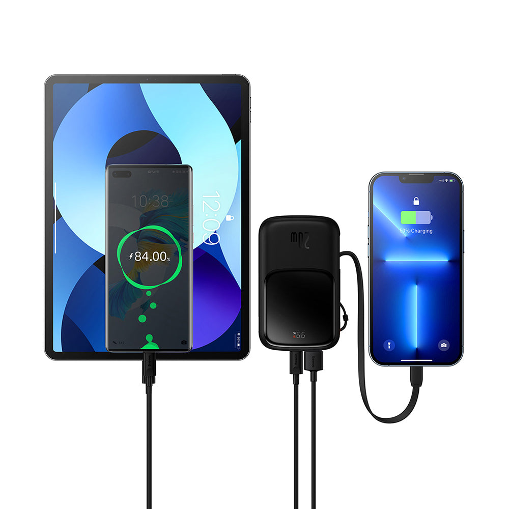 Baseus Qpow Pro External Battery, 20000mAh, 20W, QC + PD, 1 x Lightning - 1 x USB-A - 1 x USB-C, Black PPQD040001