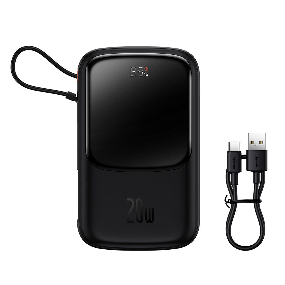 Baseus Qpow Pro External Battery, 20000mAh, 20W, QC + PD, 1 x Lightning - 1 x USB-A - 1 x USB-C, Black PPQD040001