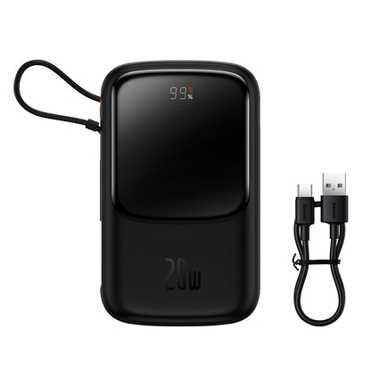 Baseus Qpow Pro External Battery, 20000mAh, 20W, QC + PD, 1 x Lightning - 1 x USB-A - 1 x USB-C, Black PPQD040001