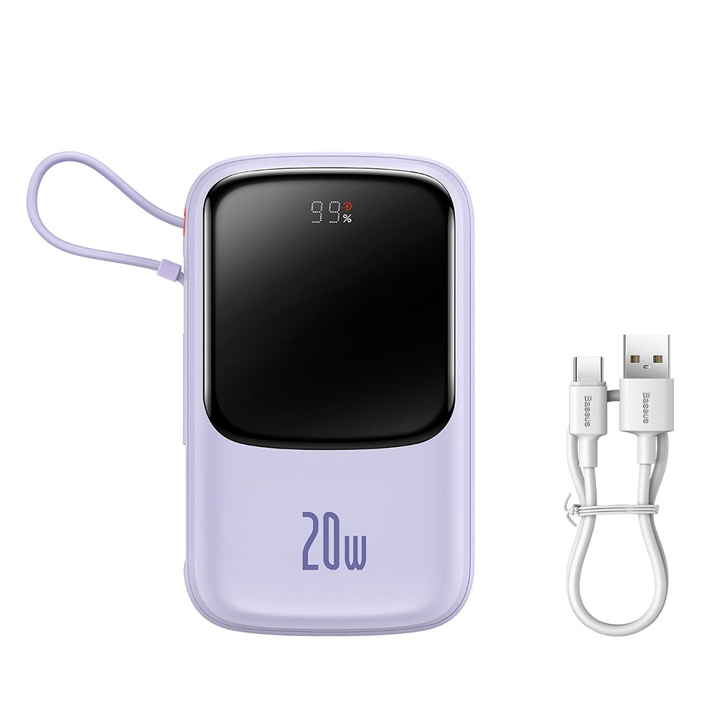 Baseus Qpow Pro External Battery, 20000mAh, 20W, QC + PD, 1 x Lightning - 1 x USB-A - 1 x USB-C, Purple PPQD030005