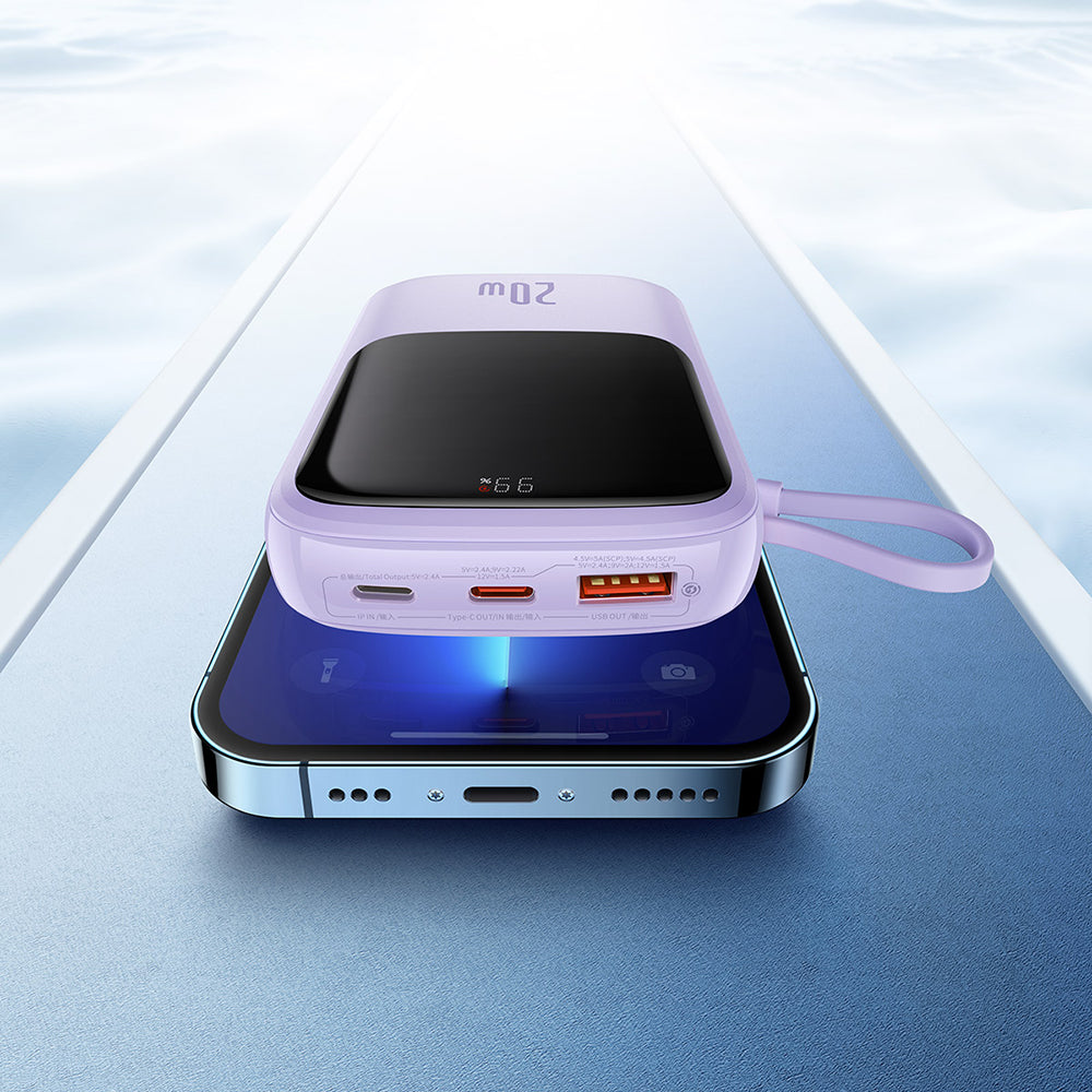 Baseus Qpow Pro External Battery, 20000mAh, 20W, QC + PD, 1 x Lightning - 1 x USB-A - 1 x USB-C, Purple PPQD030005