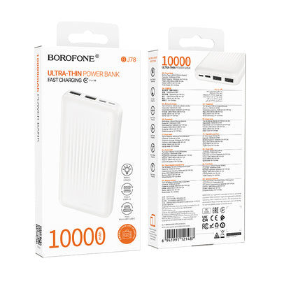 Borofone BJ78 Clever External Battery, 10000mAh, 10W, 2 x USB-A, White