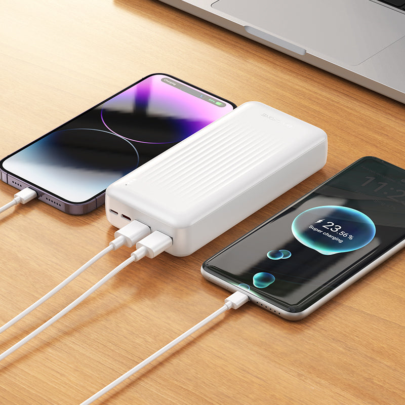 Borofone BJ80A Clever External Battery, 20000mAh, 22.5W, QC + PD, 1 x USB-C - 2 x USB-A, White