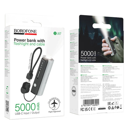 Borofone BJ87 Star External Battery, 5000mAh, 10W, 1 x USB-C, Gray