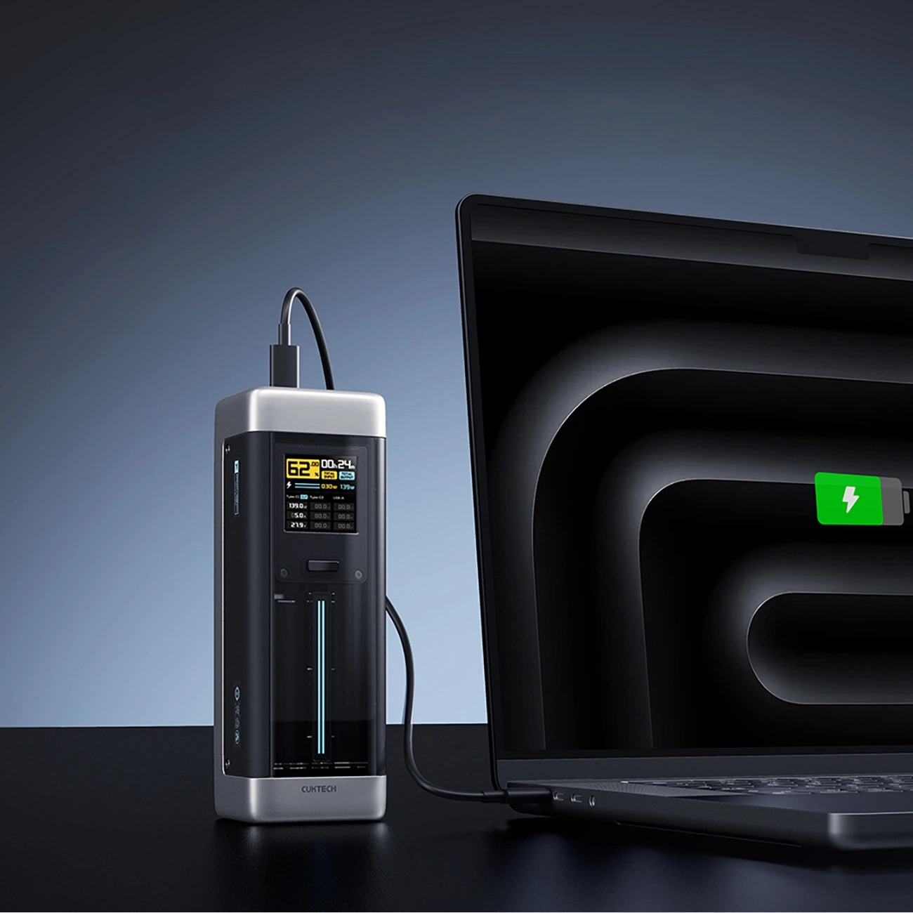 Cuktech External Battery, 25000mAh, 210W, QC + PD, 1 x USB-A - 2 x USB-C, Black CUK00P23GLBK