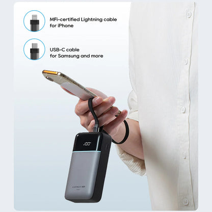 Cuktech LPB200NL External Battery, 20000mAh, 40W, QC + PD, 1 x Lightning - 1 x USB-A - 2 x USB-C, Gray CKB200NLGLGY