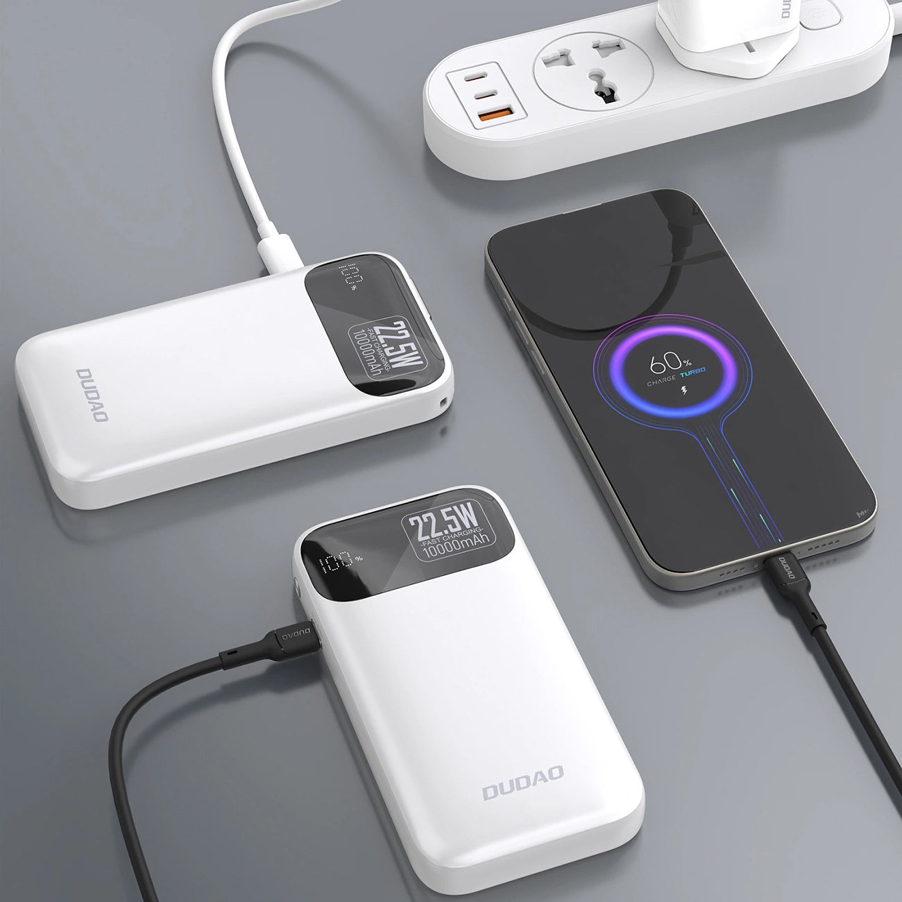 Dudao K31 External Battery, 10000mAh, 22.5W, PD, 2 x USB-C, White