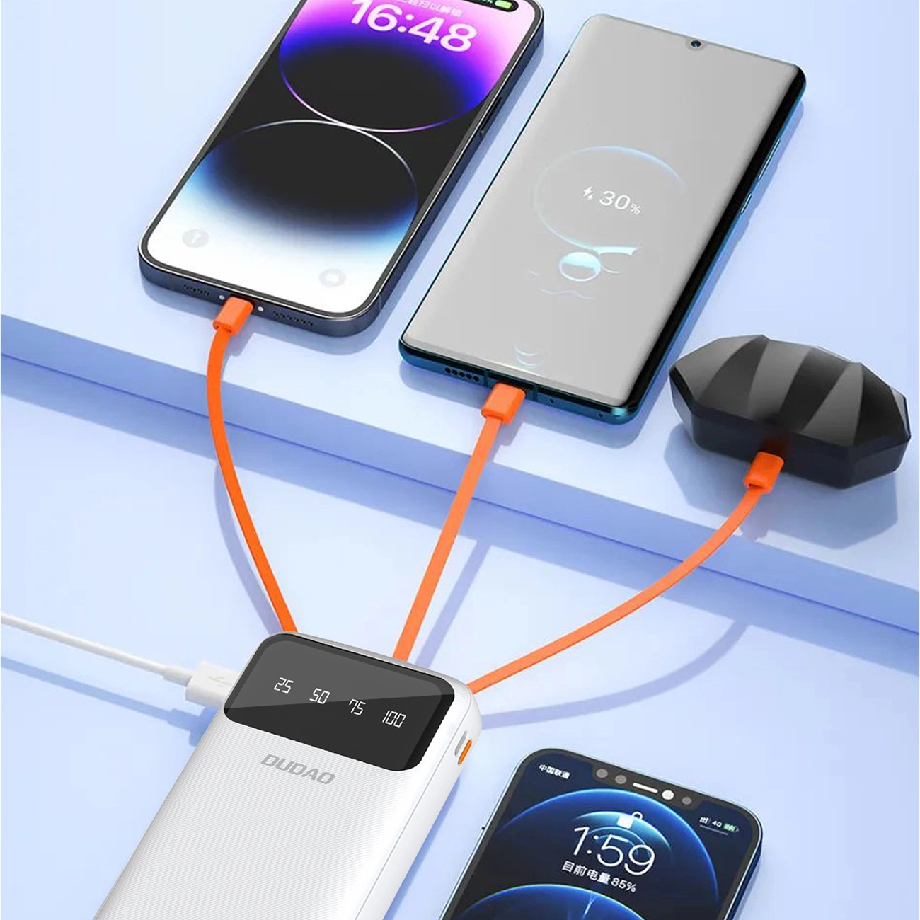 Dudao K6Pro+ External Battery, 20000mAh, 10W, 1 x Lightning - 1 x microUSB - 1 x USB-A - 1 x USB-C, White