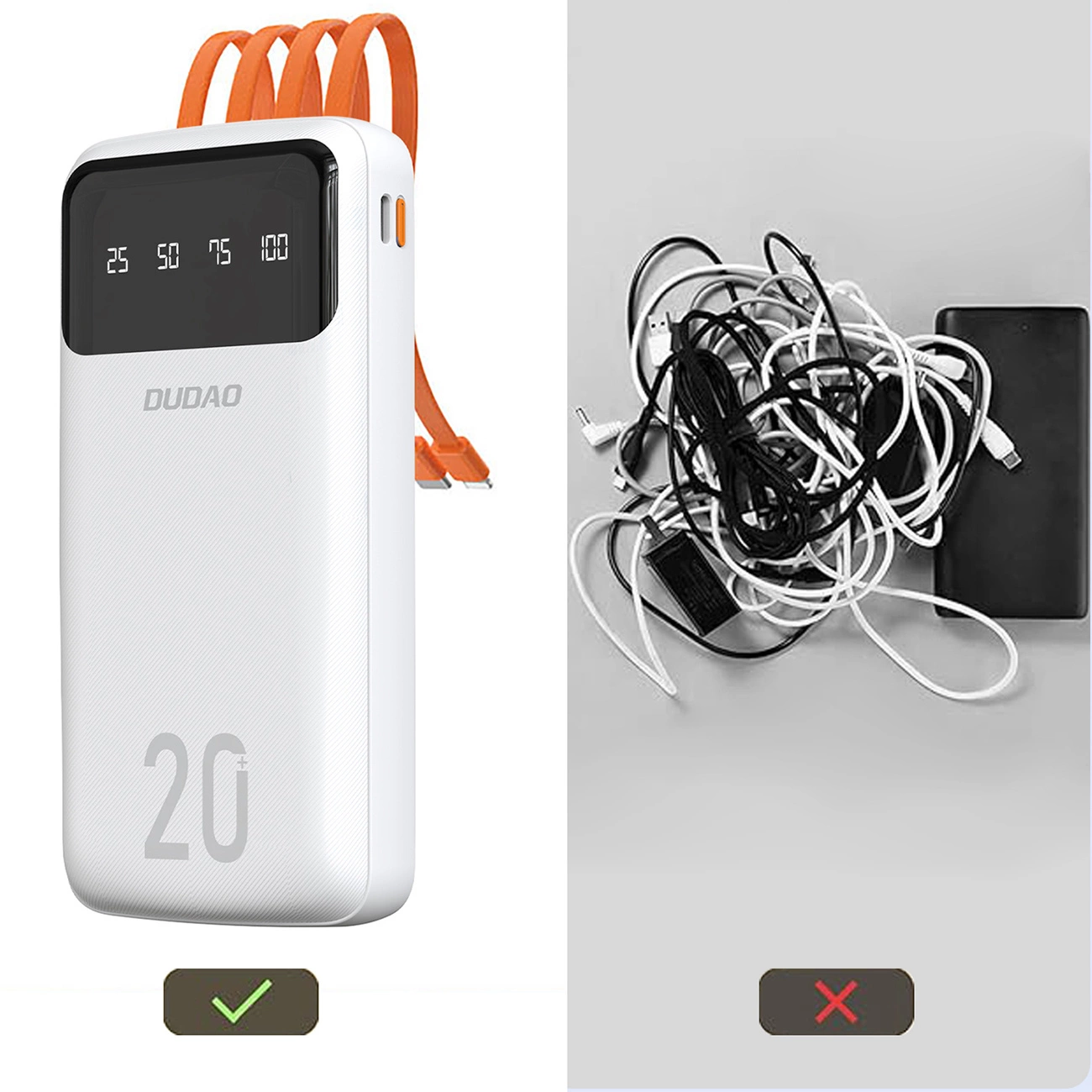 Dudao K6Pro+ External Battery, 20000mAh, 10W, 1 x Lightning - 1 x microUSB - 1 x USB-A - 1 x USB-C, White