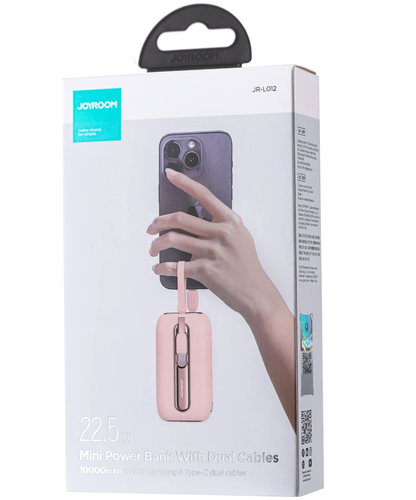 Joyroom Colorful Series JR-L012 External Battery, 10000mAh, 22.5W, QC + PD, 1 x Lightning - 2 x USB-C, Pink