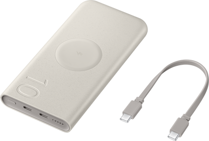 Samsung External Battery, 10000mAh, 25W, PD + FQI, 1 x QI - 2 x USB-C, Beige EB-U2510XUEGEU 