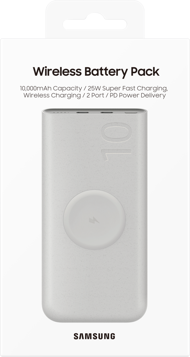 Samsung External Battery, 10000mAh, 25W, PD + FQI, 1 x QI - 2 x USB-C, Beige EB-U2510XUEGEU 