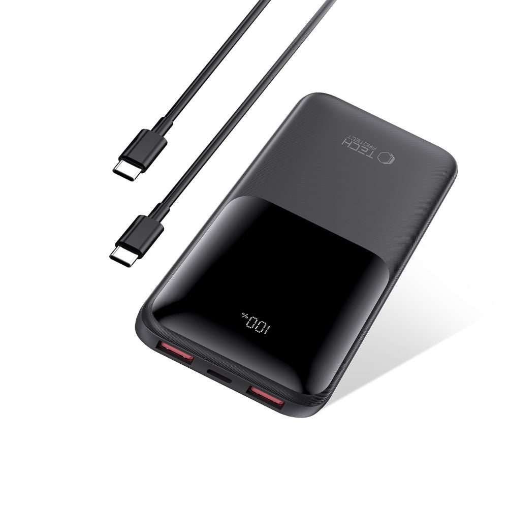 Baterie Externa Tech-Protect PB01, 10000mAh, 22.5W, QC + PD, 1 x USB-C - 2 x USB-A, Neagra