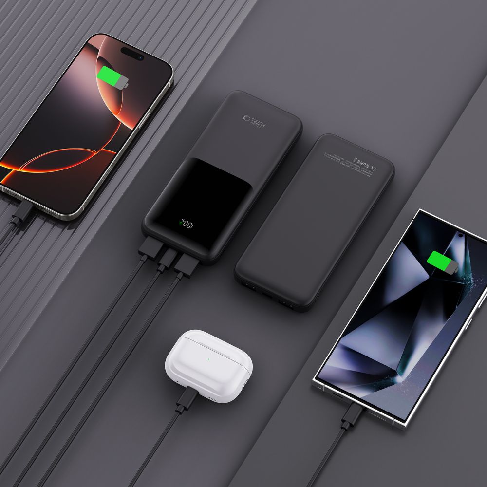Baterie Externa Tech-Protect PB01, 10000mAh, 22.5W, QC + PD, 1 x USB-C - 2 x USB-A, Neagra