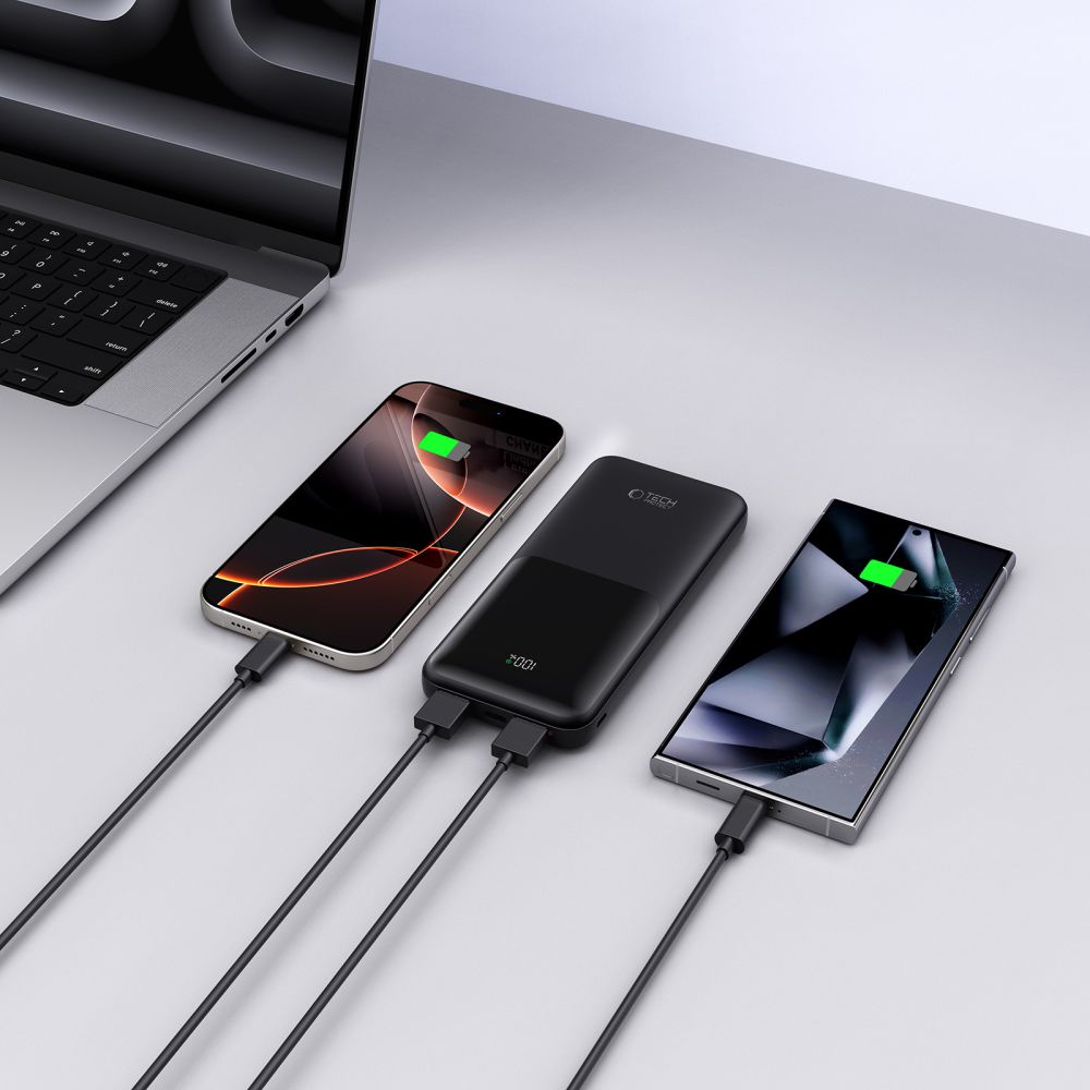 Baterie Externa Tech-Protect PB01, 10000mAh, 22.5W, QC + PD, 1 x USB-C - 2 x USB-A, Neagra