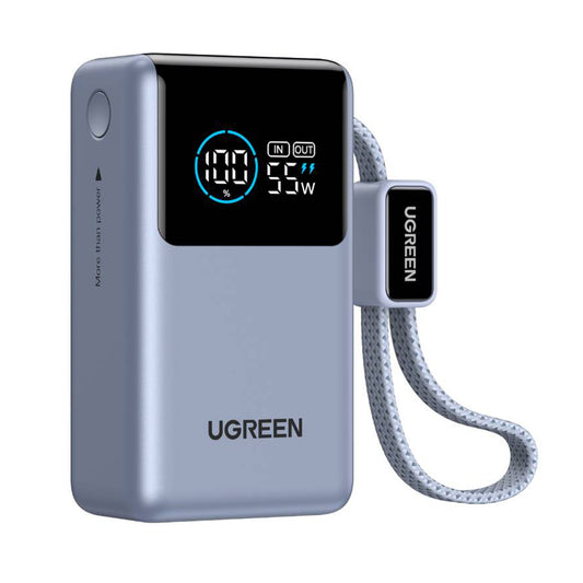 UGREEN Nexode Pro PB727 External Battery (75701B), 10000mAh, 55W, QC + PD, 1 x USB-A - 2 x USB-C, Gray