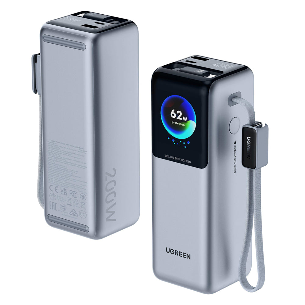 UGREEN PB728 External Battery (75702B), 25000mAh, 200W, QC + PD, 1 x USB-A - 2 x USB-C, Gray