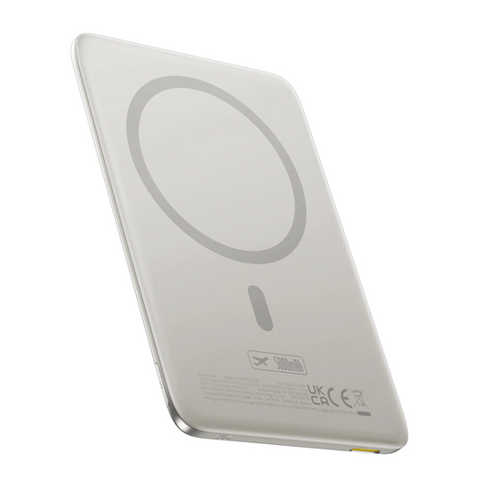 Baseus PicoGo AM41 Wireless External Battery, 5000mAh, 20W, PD + FQI, 1 x QI - 1 x USB-C, Beige