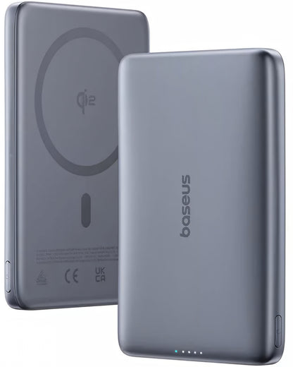 Baseus PicoGo AM41 Wireless External Battery, 10000mAh, 27W, PD + FQI, 1 x QI - 1 x USB-C, Gray E0027200