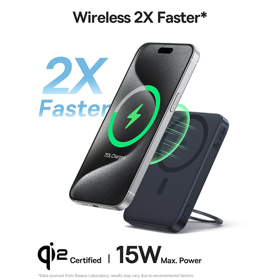 Baseus PicoGo External Wireless Battery, 5000mAh, 20W, PD + FQI, 1 x QI - 1 x USB-C, Black P10076802123-00
