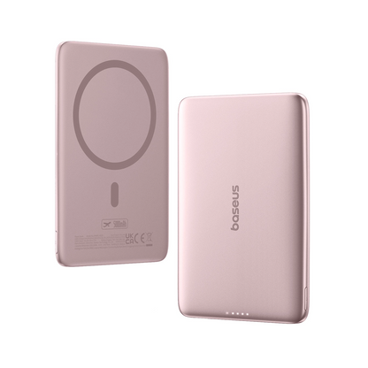 Baseus PicoGo AM41 Wireless External Battery, 5000mAh, 20W, PD + FQI, 1 x QI - 1 x USB-C, Pink P1007680C453-00