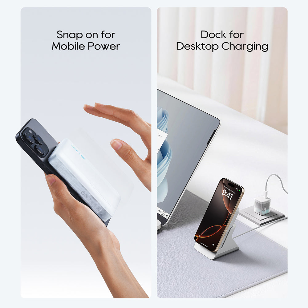 Cuktech Wireless External Battery WPB100N, 10000mAh, 20W, PD + QI, 1 x QI - 1 x USB-C, White CKWPB100NGLGR