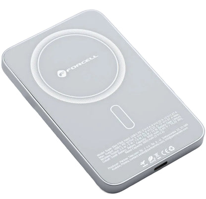 Forcell F5K8 Wireless External Battery, 5000mAh, 15W, PD + FQI, 1 x QI - 1 x USB-C, White