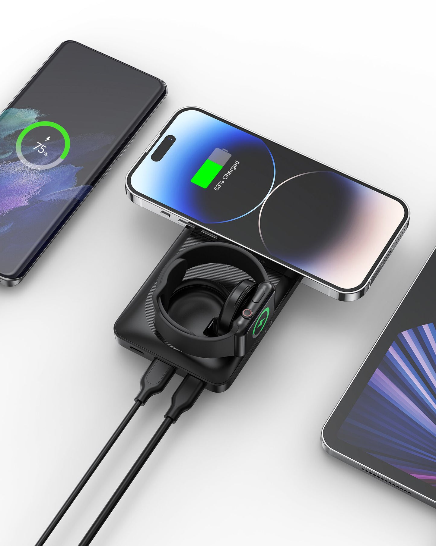 Veger MagMulti W1156 Wireless External Battery, 10000mAh, 22.5W, QC + PD + FQI, 2 x QI - 1 x USB-A - 1 x USB-C, Black