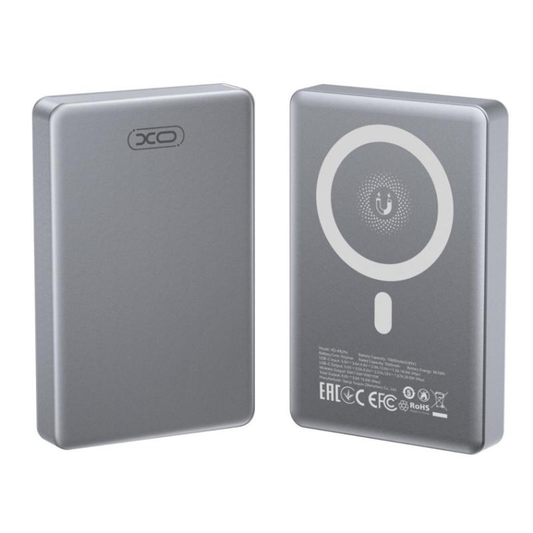 XO Design PR294 Wireless External Battery, 10000mAh, 20W, PD + FQI, 1 x QI - 1 x USB-C, Gray
